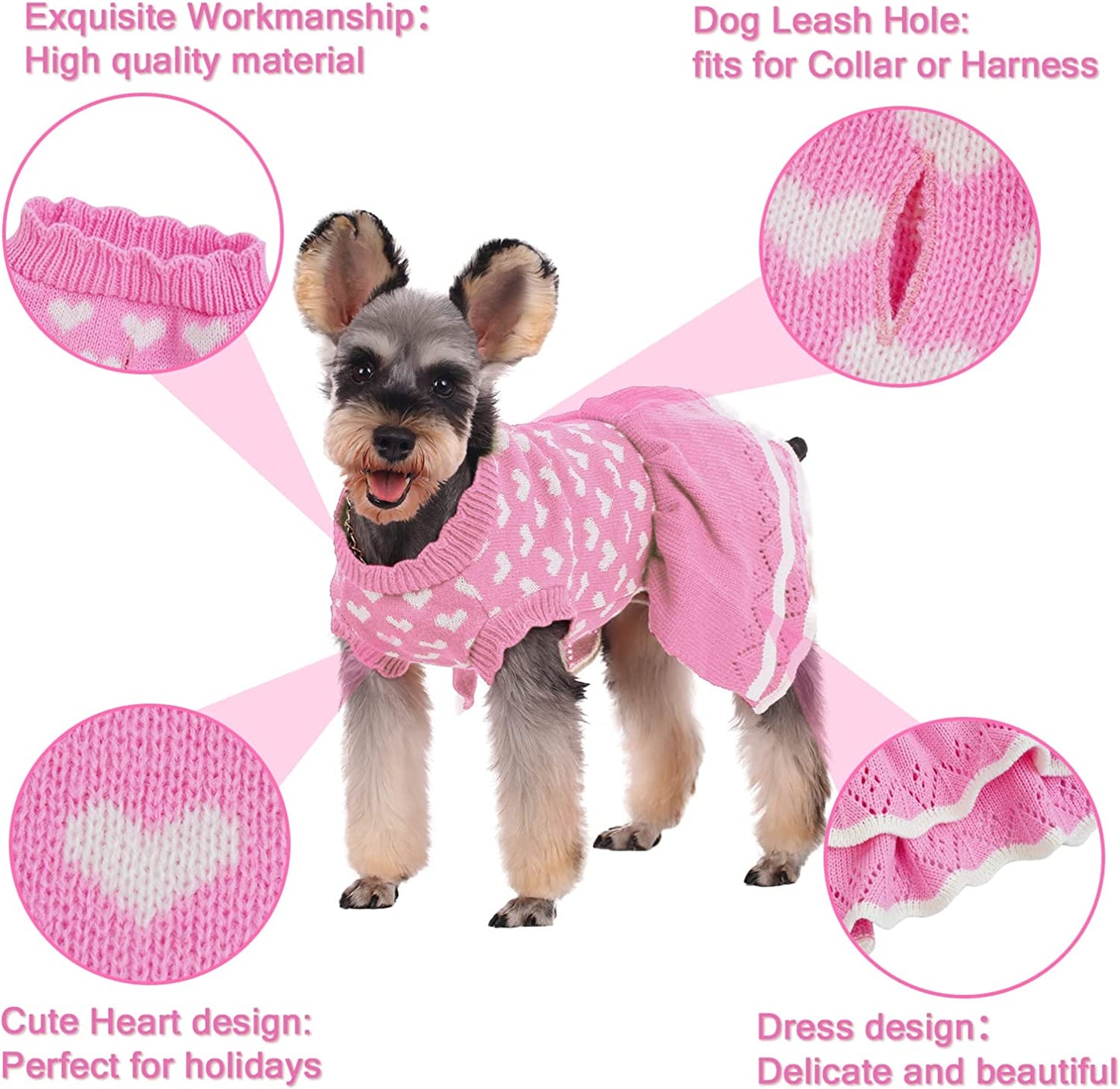 Kuoser Dog Sweater, Dog Heart Sweater Dress Warm Dog Sweaters Knitwear Vest Turtleneck Pullover Dog Coat for Small Medium Dogs Puppies Bulldog for Fall Winter with Leash Hole（Xs-Xl） Animals & Pet Supplies > Pet Supplies > Dog Supplies > Dog Apparel Kuoser   