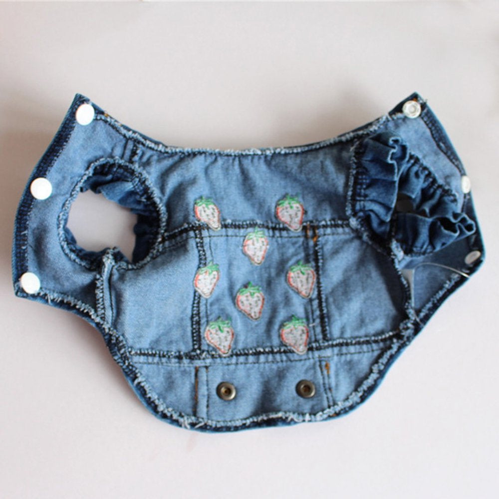 Walbest Dog Jean Jacket, Puppy Blue Denim Lapel Vest Coat Costume, Girl Boy Dog T-Shirt Strawberry Print Clothes, Cool and Funny Apparel Outfits, Dog Outfits for Small Medium Dogs Cats Animals & Pet Supplies > Pet Supplies > Cat Supplies > Cat Apparel Walbest   