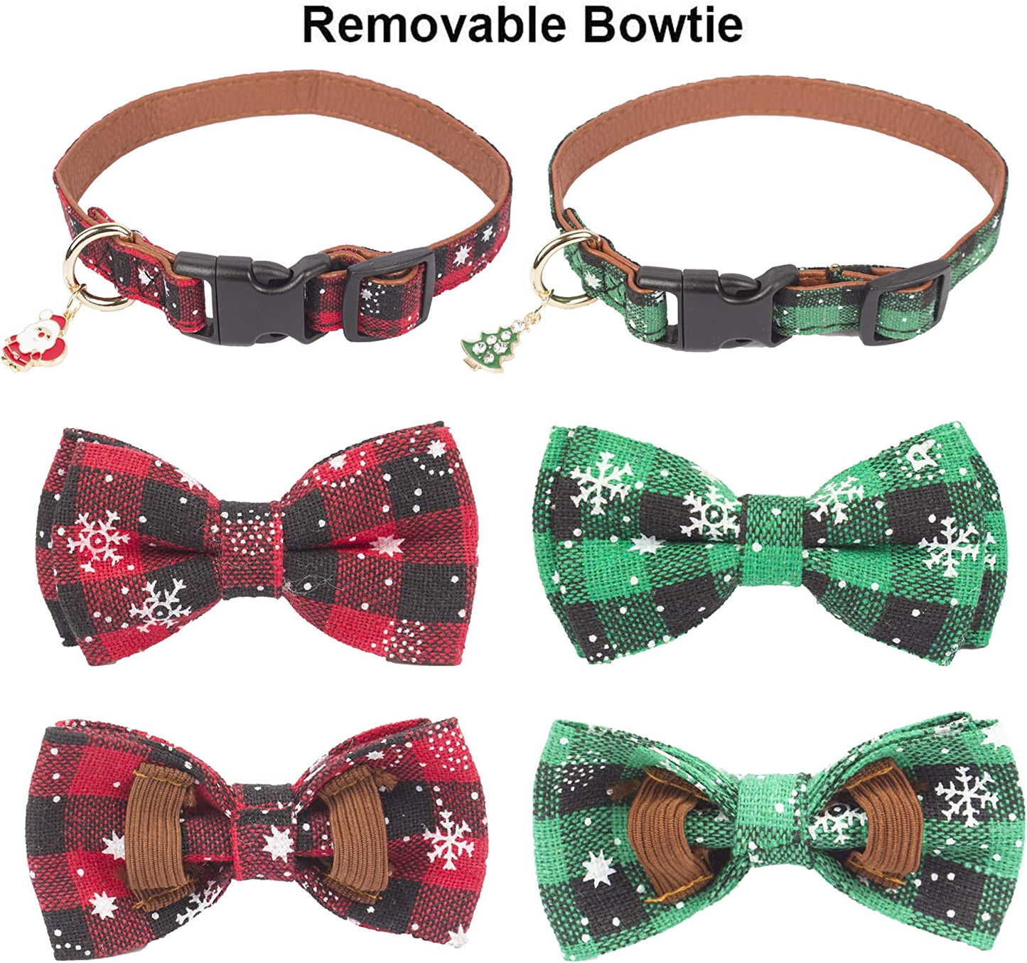 ADOGGYGO Christmas Dog Collar with Bow Tie Adjustable Bowtie Plaid Red Green Dog Pet Collars for Small Medium Large Dogs (Small, Red&Green&White) Animals & Pet Supplies > Pet Supplies > Dog Supplies > Dog Apparel ADOGGYGO   