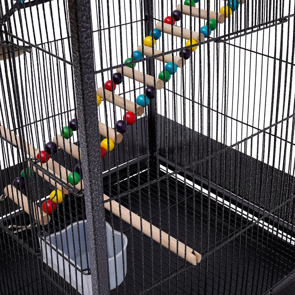 Miumaeov Bird Cage Open Top Standing Parrot Parakeet Cage with Rolling Stand Large Metal Bird Flight Cage for Conure Parakeet Cockatiel Finch Macaw Cockatoo Pet House, Black Animals & Pet Supplies > Pet Supplies > Bird Supplies > Bird Cages & Stands Miumaeov   