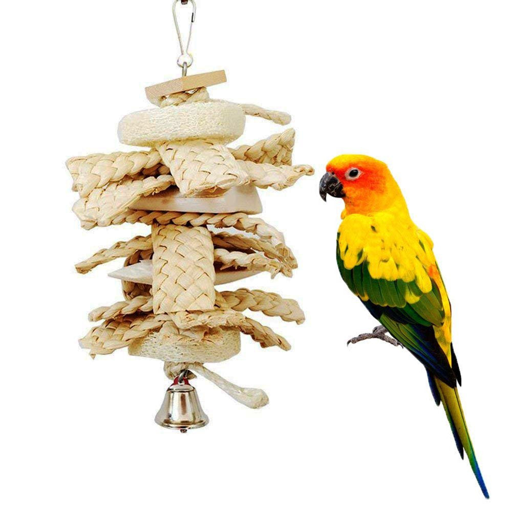 SPRING PARK Parrot Toys Chewing Bird Toy Cuttlebone Beak Grinding Stone Cage Hanging Toys with Bell for African Greys Budgies Parakeet Cockatiel Hamster Chinchilla Rabbit