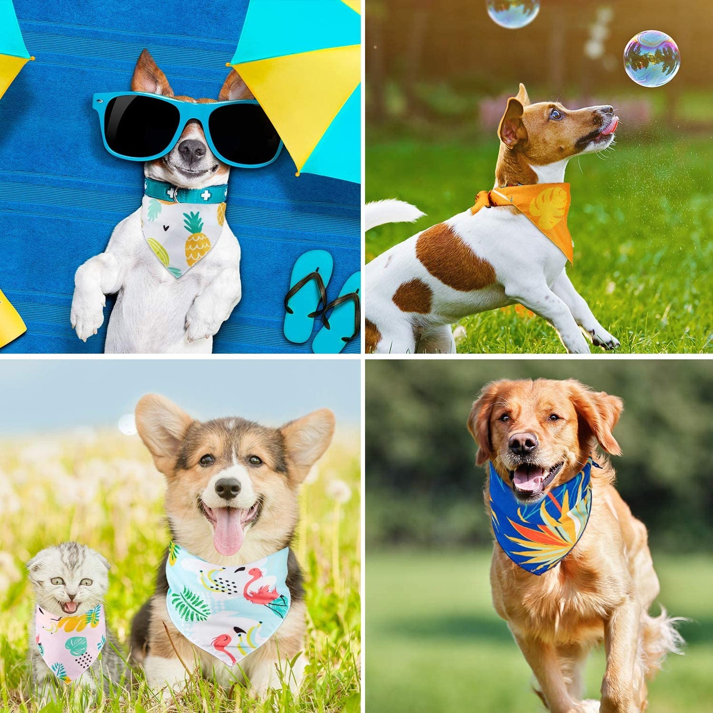 8 Pieces Pet Bandanas Dog Triangle Summer Bandana Hawaiian Dog Scarf Pet Triangle Bibs Adjustable Rainforest Fruit Flamingo Style Bandana for Small Large Dogs (L) Animals & Pet Supplies > Pet Supplies > Dog Supplies > Dog Apparel Frienda   