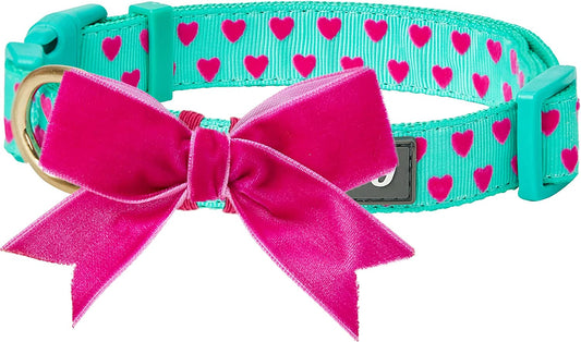 Blueberry Pet Heart Flocking Dog Collar Valentine’S Day Adjustable Collars with Velvety Bowtie for Medium Dogs, Mint Green, Neck 14.5"-20" Animals & Pet Supplies > Pet Supplies > Dog Supplies > Dog Apparel Blueberry Pet Flocking Print - Minty Green Medium 