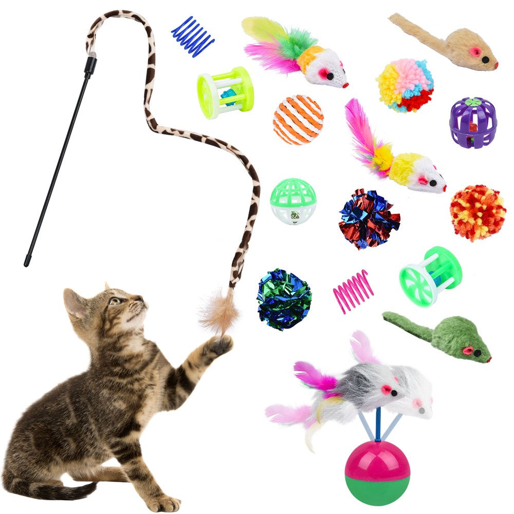 Goodwill 20 Pcs Cat Toys Kitten Toys Set, Collapsible Cat Tunnels for Indoor Cats, Interactive Cat Feather Toy, Fluffy Mouse Crinkle Balls Toys for Cat Puppy Kitty Kitten Animals & Pet Supplies > Pet Supplies > Cat Supplies > Cat Toys Goodwill Trading INC   