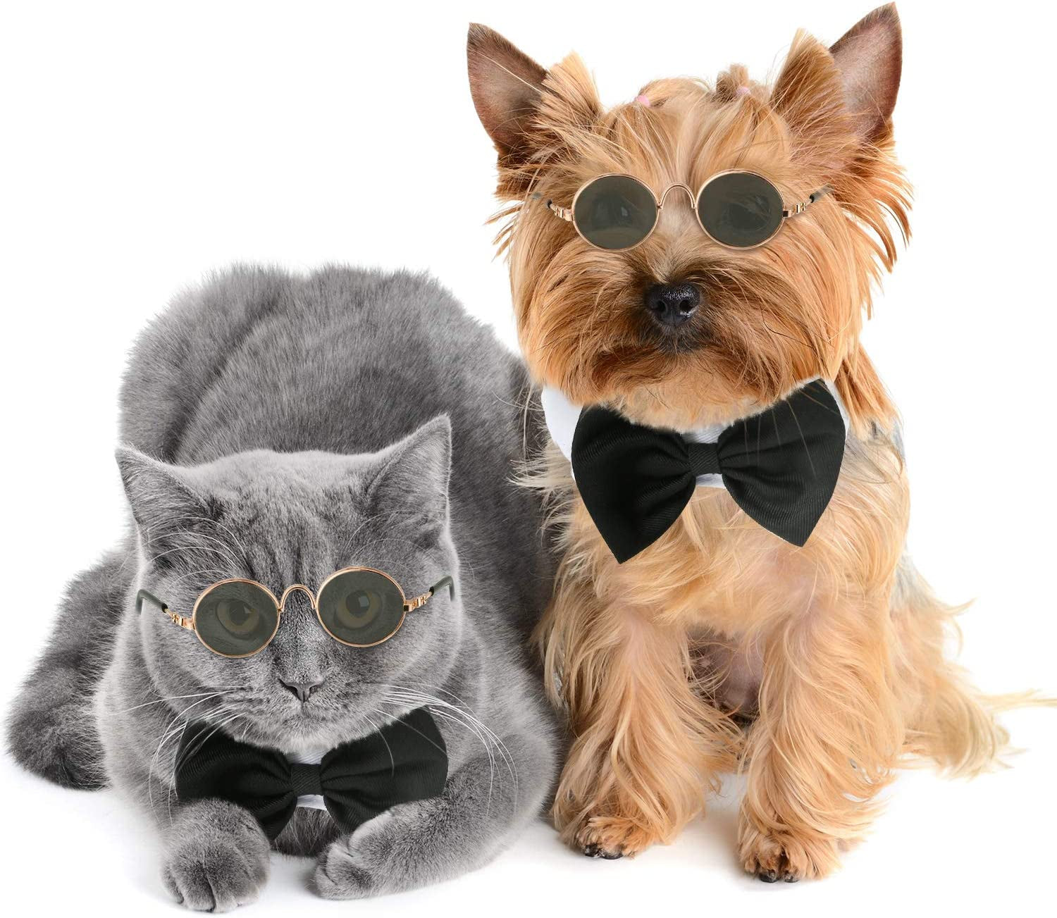 Pet Bow Tie Adjustable Formal Collar Neck Tie and Stylish Funny Cute Pet Sunglasses for Cats and Dogs, 2 Pieces (Black White) Animals & Pet Supplies > Pet Supplies > Dog Supplies > Dog Apparel Syhood   