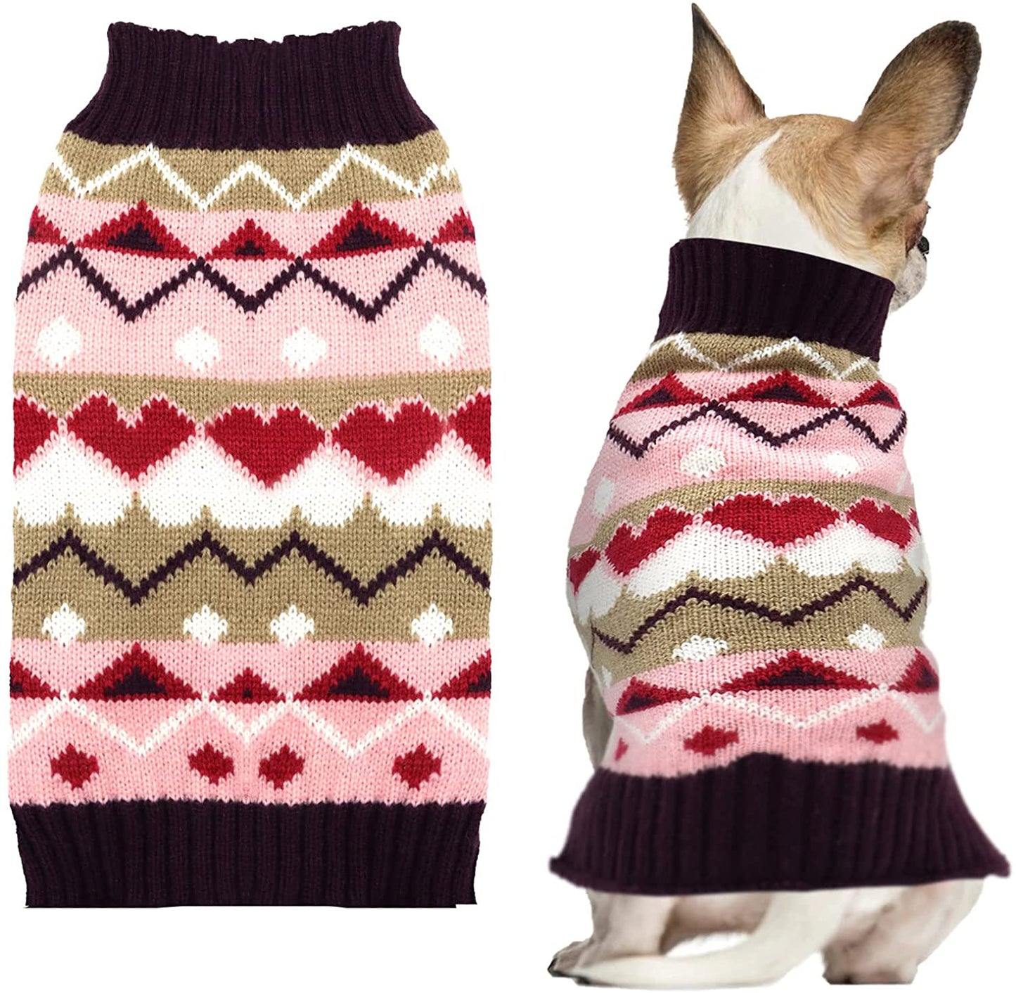 AXIIJGL Pet Dog Sweater Dog Clothes Soft Knitted Warm Pup Cat Dogs Jumper Winter Puppy Sweater for Dogs(Pink Heart,S) Animals & Pet Supplies > Pet Supplies > Dog Supplies > Dog Apparel AXIIJGL Pink Heart Small 