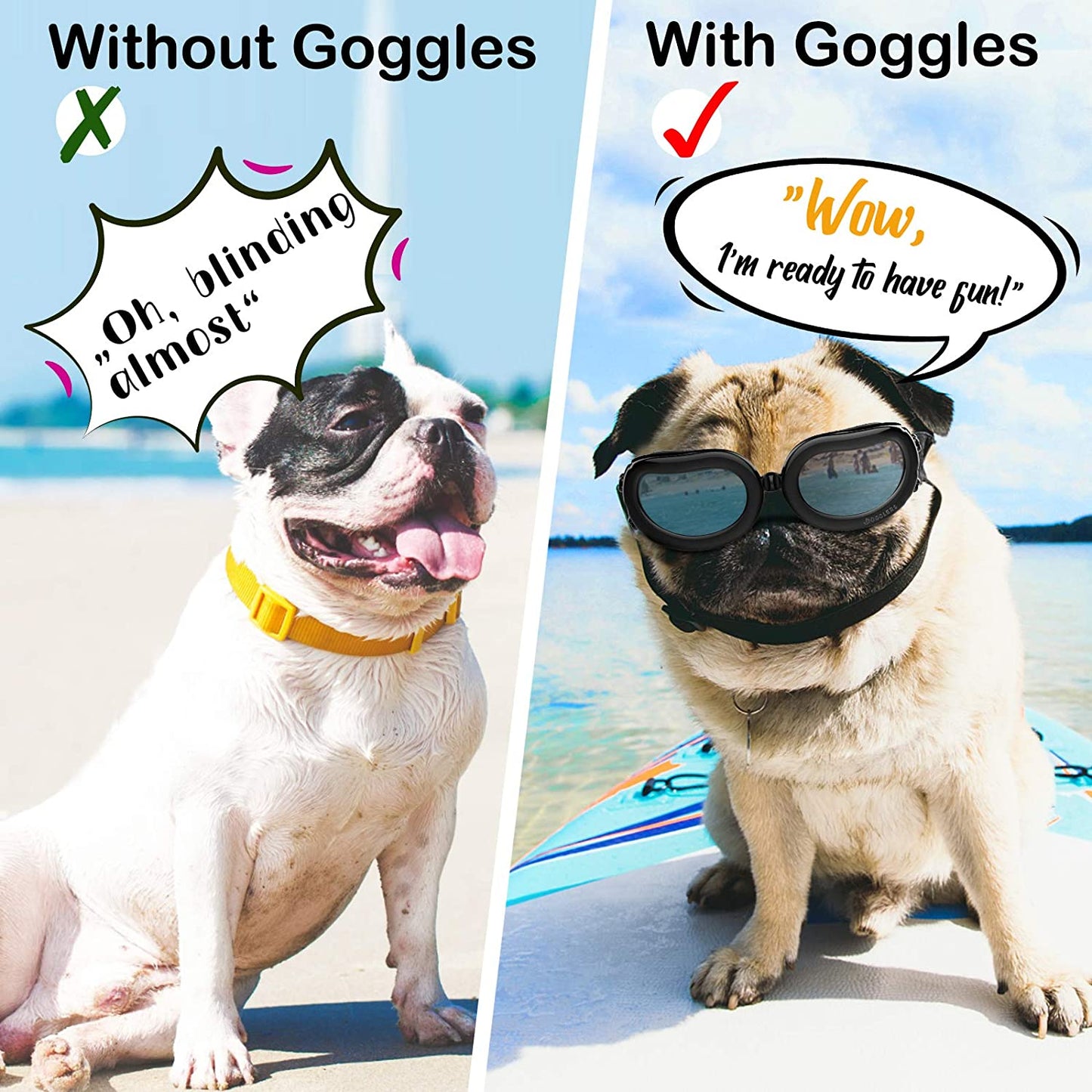 Pawaboo Dog Sunglasses, Small Dog Goggles with Adjustable Band, Waterproof Windproof Snowproof Cool Glasses for Puppy and Cat, Black Animals & Pet Supplies > Pet Supplies > Dog Supplies > Dog Apparel Pawaboo   