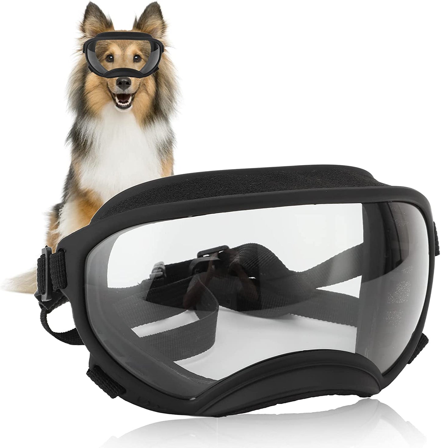Teamsky Dog Sunglasses Dog Goggles, UV Protection Wind Protection Dust Protection Pet Glasses Eye Wear Protection with Adjustable Strap, for Dog Animals & Pet Supplies > Pet Supplies > Dog Supplies > Dog Apparel Teamsky TRANSPARENT BLACK FRAME  