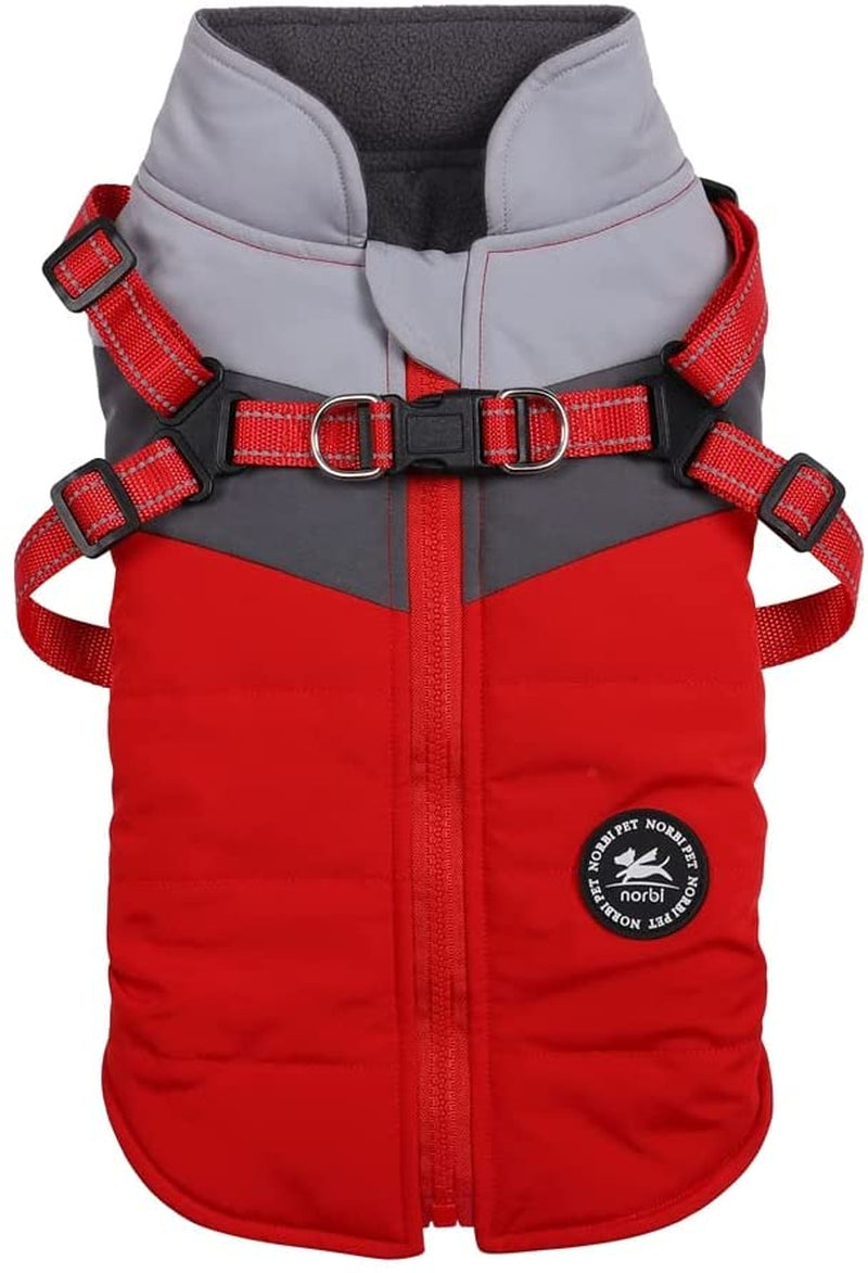 Norbi Pet Warm Jacket Small Dog Vest Harness Puppy Winter 2 in 1 Outfit Cold Weather Coat (M, Red) Animals & Pet Supplies > Pet Supplies > Dog Supplies > Dog Apparel Norbi Red-A Medium 