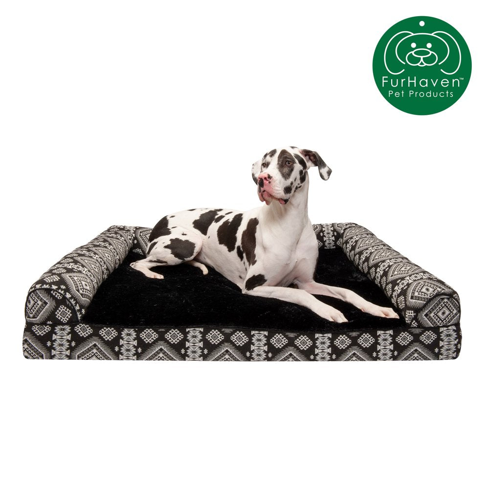 Furhaven Pet Products | Memory Foam Southwest Kilim Sofa-Style Couch Bed for Dogs & Cats, Black Medallion, Jumbo Plus Animals & Pet Supplies > Pet Supplies > Cat Supplies > Cat Beds FurHaven Pet Cooling Gel Foam Jumbo Plus Black Medallion