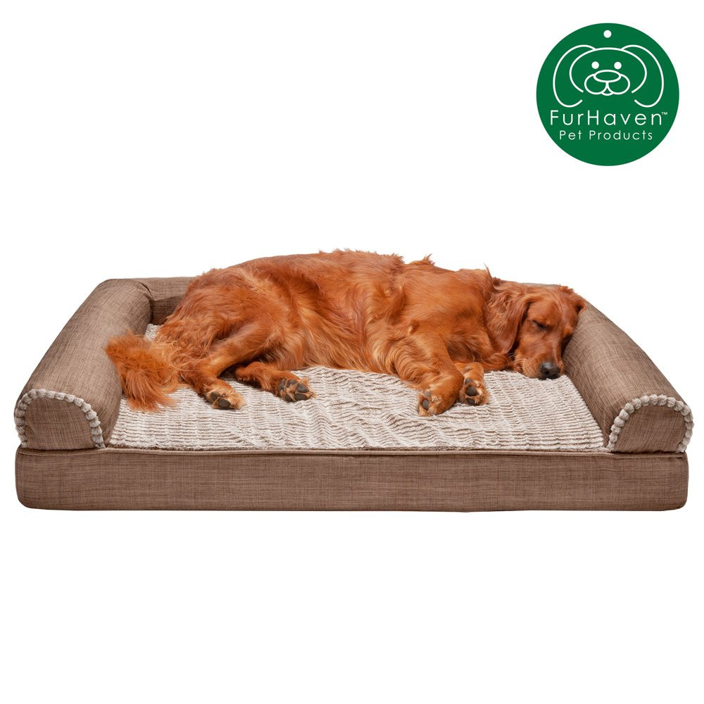Furhaven Pet Products | Memory Foam Luxe Fur & Performance Linen Sofa-Style Couch Pet Bed for Dogs & Cats, Woodsmoke, Large Animals & Pet Supplies > Pet Supplies > Cat Supplies > Cat Beds FurHaven Pet Memory Foam Jumbo Woodsmoke