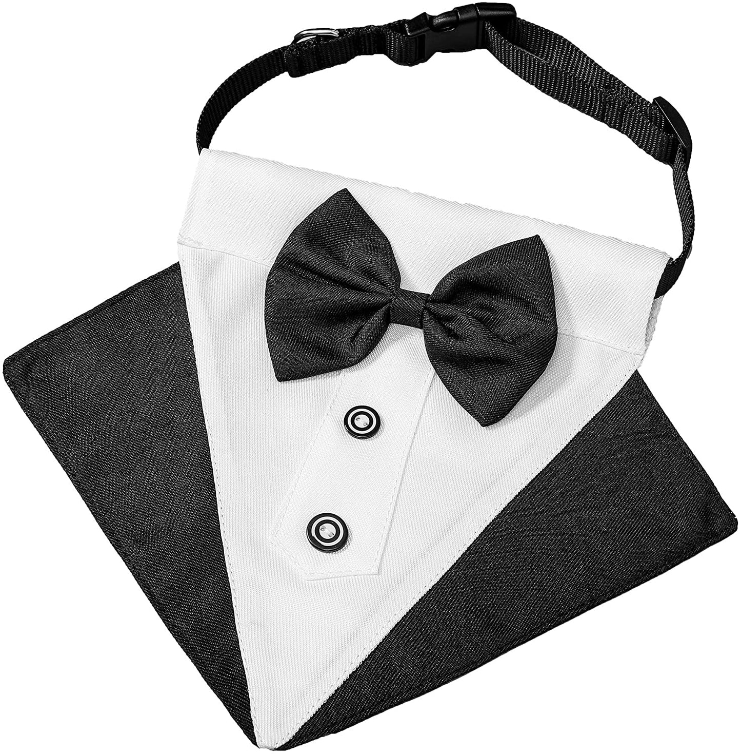 ADOGGYGO Formal Dog Tuxedo Wedding Dog Bandana Collar Dog Collar with Bow Tie Adjustable Dog Bowtie Collar Bandana for Small Medium Large Dog Pet (Large, Black) Animals & Pet Supplies > Pet Supplies > Dog Supplies > Dog Apparel ADOGGYGO   