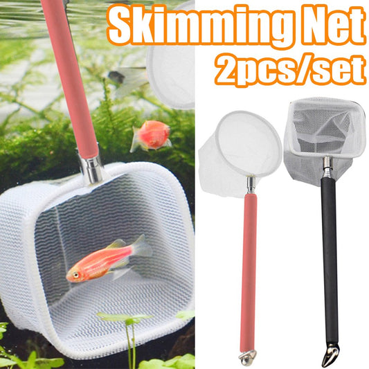 Happy Date 2 Packs Fish Net for Fish Tank - Deep Mesh Scooper with Long Handle – Large Scoop, Telescopic Pond Skimmer Nets for Cleaning Tanks - Aquarium Accessories