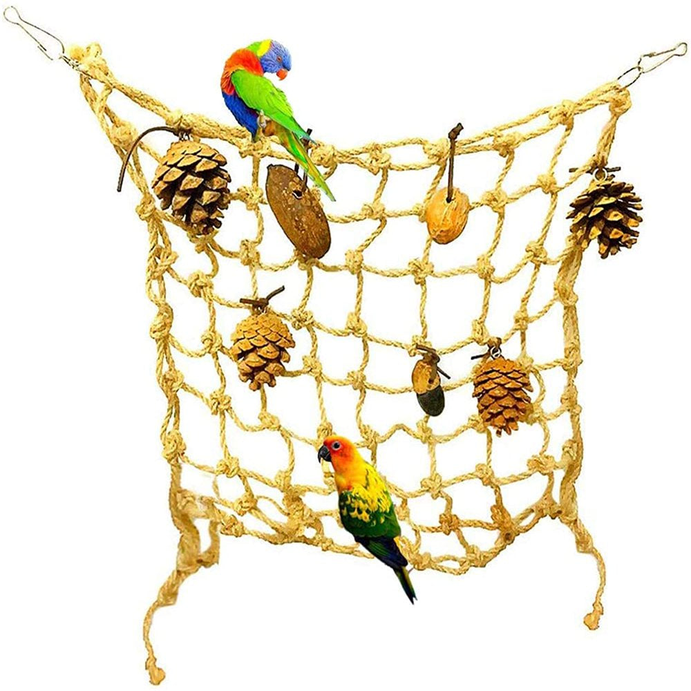 Epcany Bird Climbing Rope Net Parrot Perch Climbing Rope Ladder Parakeet Cage Hanging Toys for Small Animal 60*60Cm