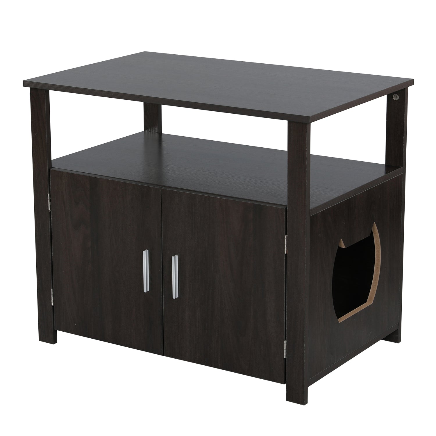 Dcenta 30 Inches Wooden Cat Litter Box Enclosure Furniture with Adjustable Interior Wall & Large Tabletop for Nightstand, Furniture Large Box House with Table