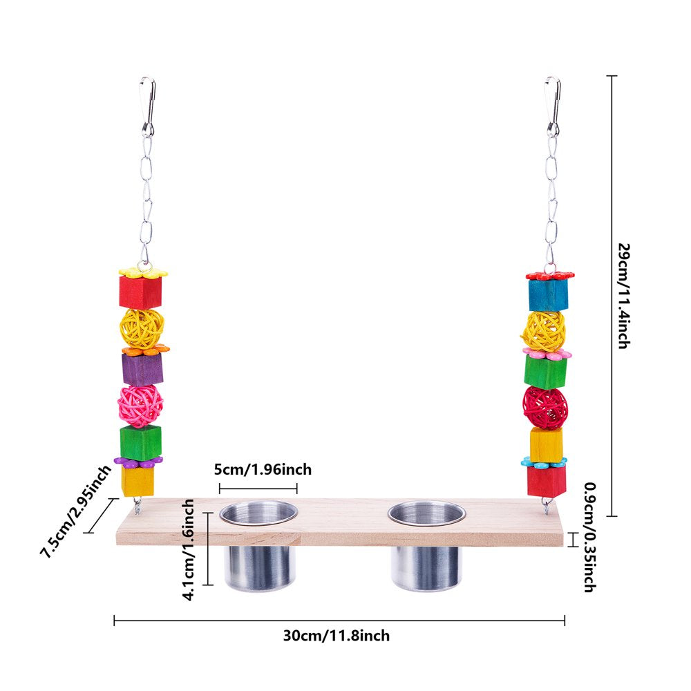 Meidiya Hanging Bird Swing Toy with 2 Stainless Steel Cups,Bird Perch Stand with Feeding Dish Cups and Chewing Blocks Parrot Cage Accessories for Parakeet Cockatiels Birds Animals & Pet Supplies > Pet Supplies > Bird Supplies > Bird Cage Accessories Meidiya   