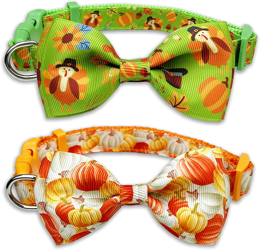 Thanksgiving Fall Harvest Dog Collar with Bow Tie, Holiday Turkey and Pumpkin Collar for Small Medium Large Dogs Pets Puppies (Large) Animals & Pet Supplies > Pet Supplies > Dog Supplies > Dog Apparel Pohshido   