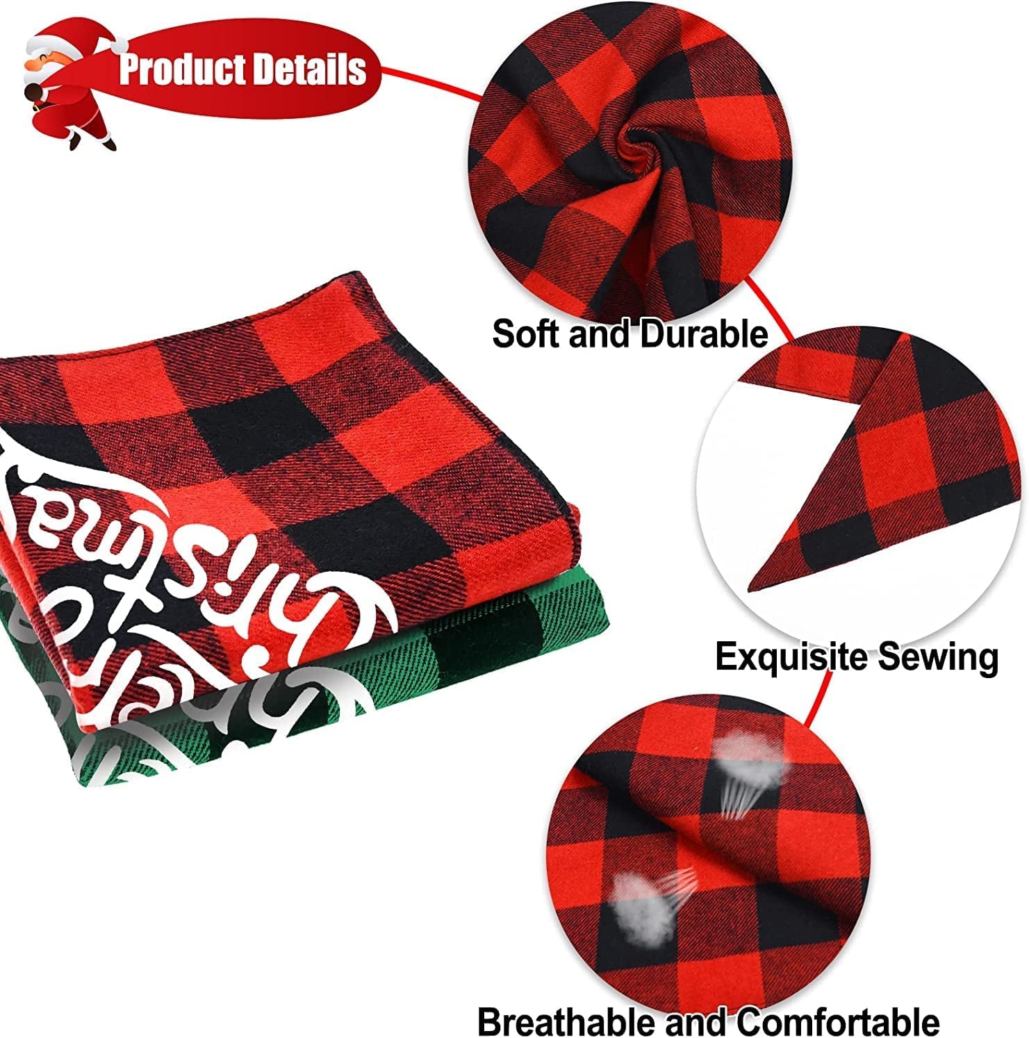 Yoochee 2 Pack Dog Christmas Bandana, Classical Buffalo Plaid Pet Bandana, Reversible Scarf Triangle Bibs Kerchief Set (2 Pack, Red&Green, Merry Chrismas Pattern) Animals & Pet Supplies > Pet Supplies > Dog Supplies > Dog Apparel Yodofol   