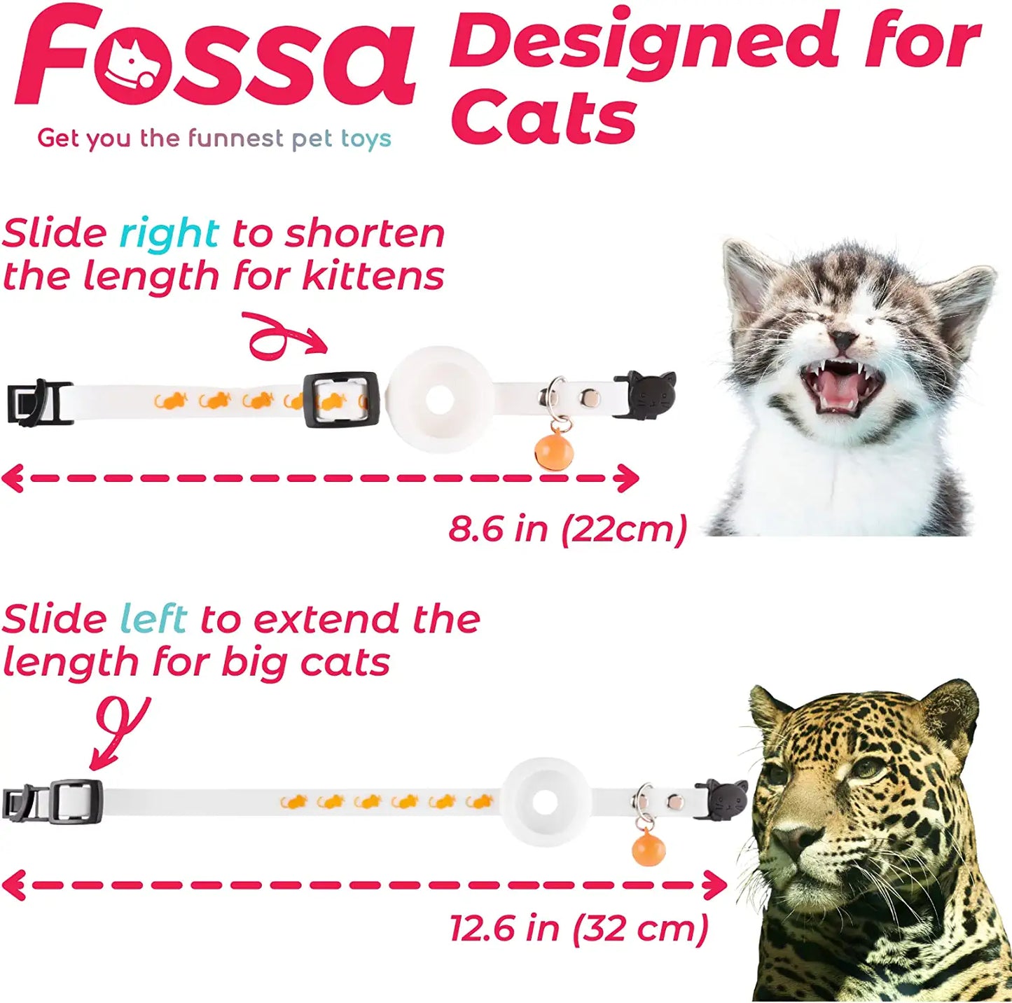 FOSSA Airtag Cat Collar W/ Bell, White