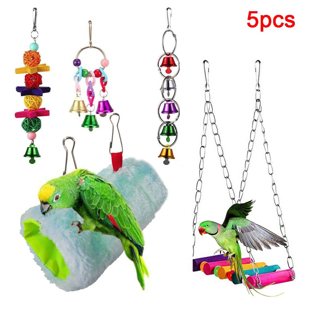 Pet Enjoy 5Pcs Bird Swing Chewing Toys,Parrot Hanging Swing Nest Hammock Bell Toys Bird Climbing Toys Suitable for Parrot Birdcage Accessories Animals & Pet Supplies > Pet Supplies > Bird Supplies > Bird Cage Accessories Pet Enjoy   