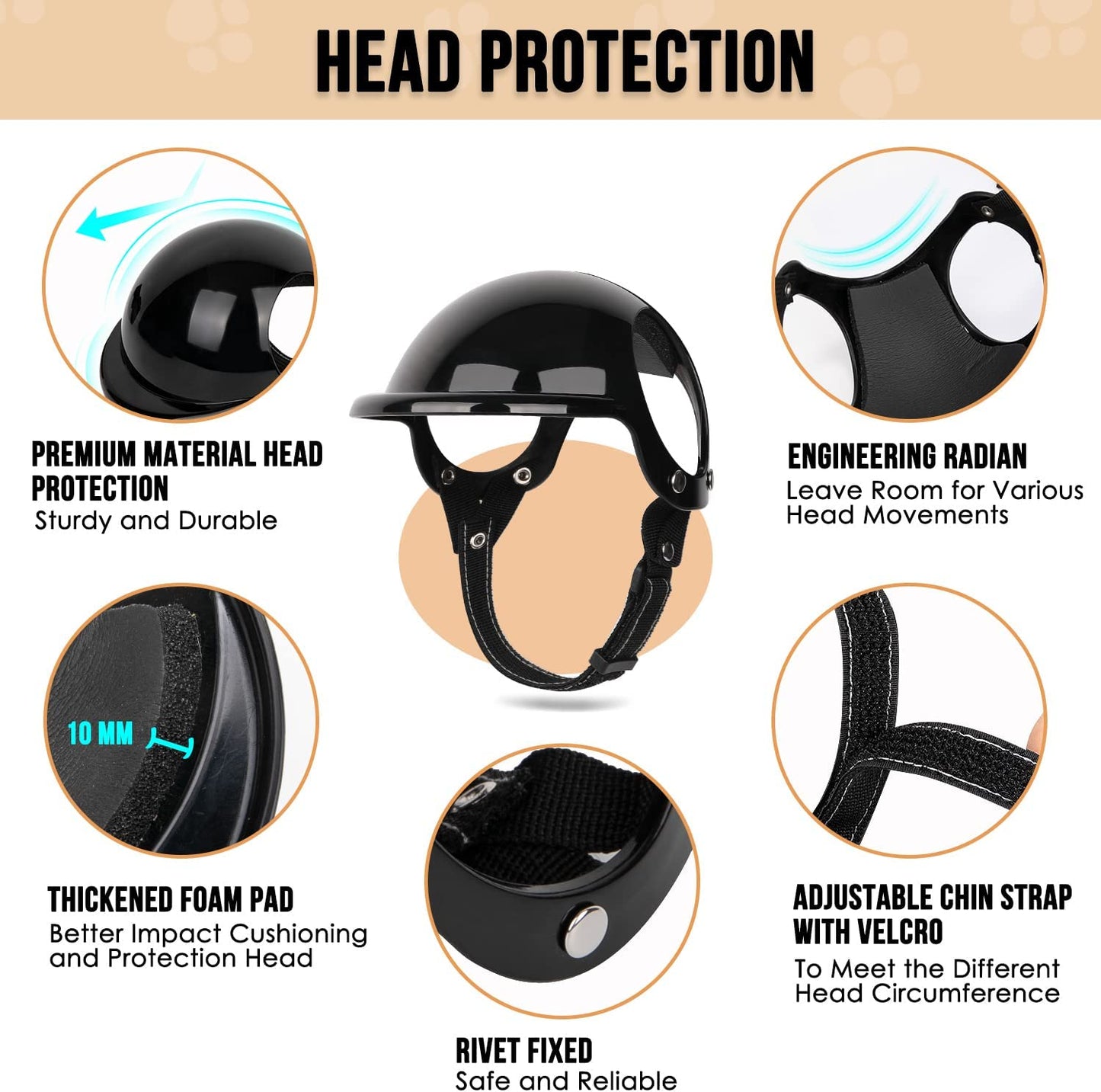 Slowton Dog Helmet and Goggles for Small Dogs - UV Protection Doggy Sunglasses Dog Glasses Pet Motorcycle Helmet Hat with Ear Holes Adjustable Belt Safety Hat for Puppy Riding (Black, Small) Animals & Pet Supplies > Pet Supplies > Dog Supplies > Dog Apparel SlowTon   