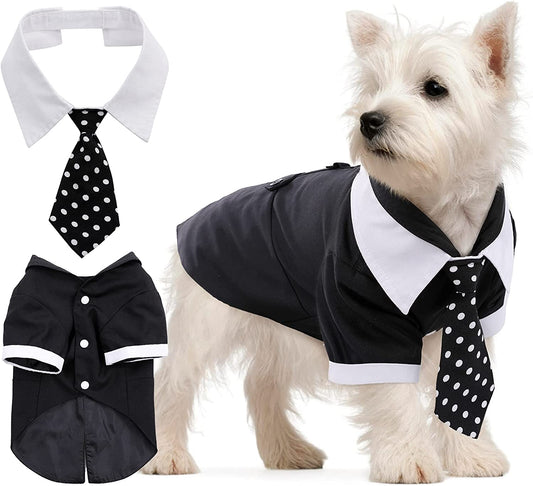 IDOMIK Dog Tuxedo Suit Formal Bow Tie Shirt, Wedding Party Suit Costume for Small Medium Dogs, Dog Prince Groom Tuxedo Vest Costume Dress up Clothes Set with Detachable Tie for Wedding Party Holiday Animals & Pet Supplies > Pet Supplies > Dog Supplies > Dog Apparel IDOMIK Black Medium 