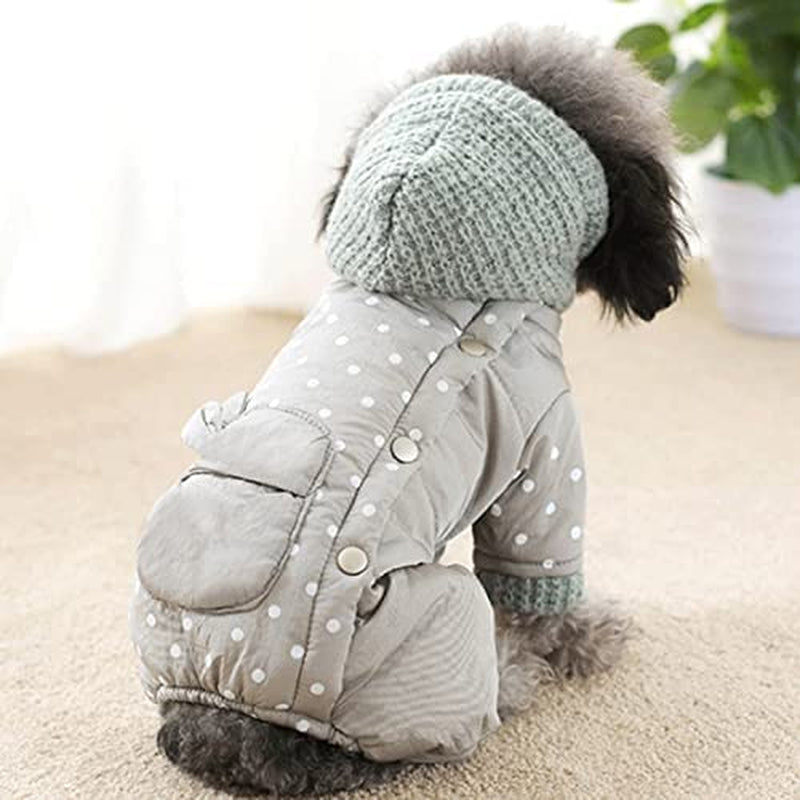 BADALO Winter Pet Clothes Cute Dots Pets Clothing Warm Dog Jumpsuit Coat Jacket Warm Hoodie/Gray Animals & Pet Supplies > Pet Supplies > Dog Supplies > Dog Apparel BADALO   