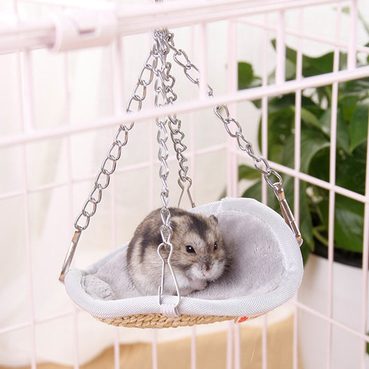 SPRING PARK Hanging Bed for Small Animals, Straw Woven Warm Hammock Nest, Critter Cage Accessories Bedding for Hamster Hedgehog Gerbil Rat