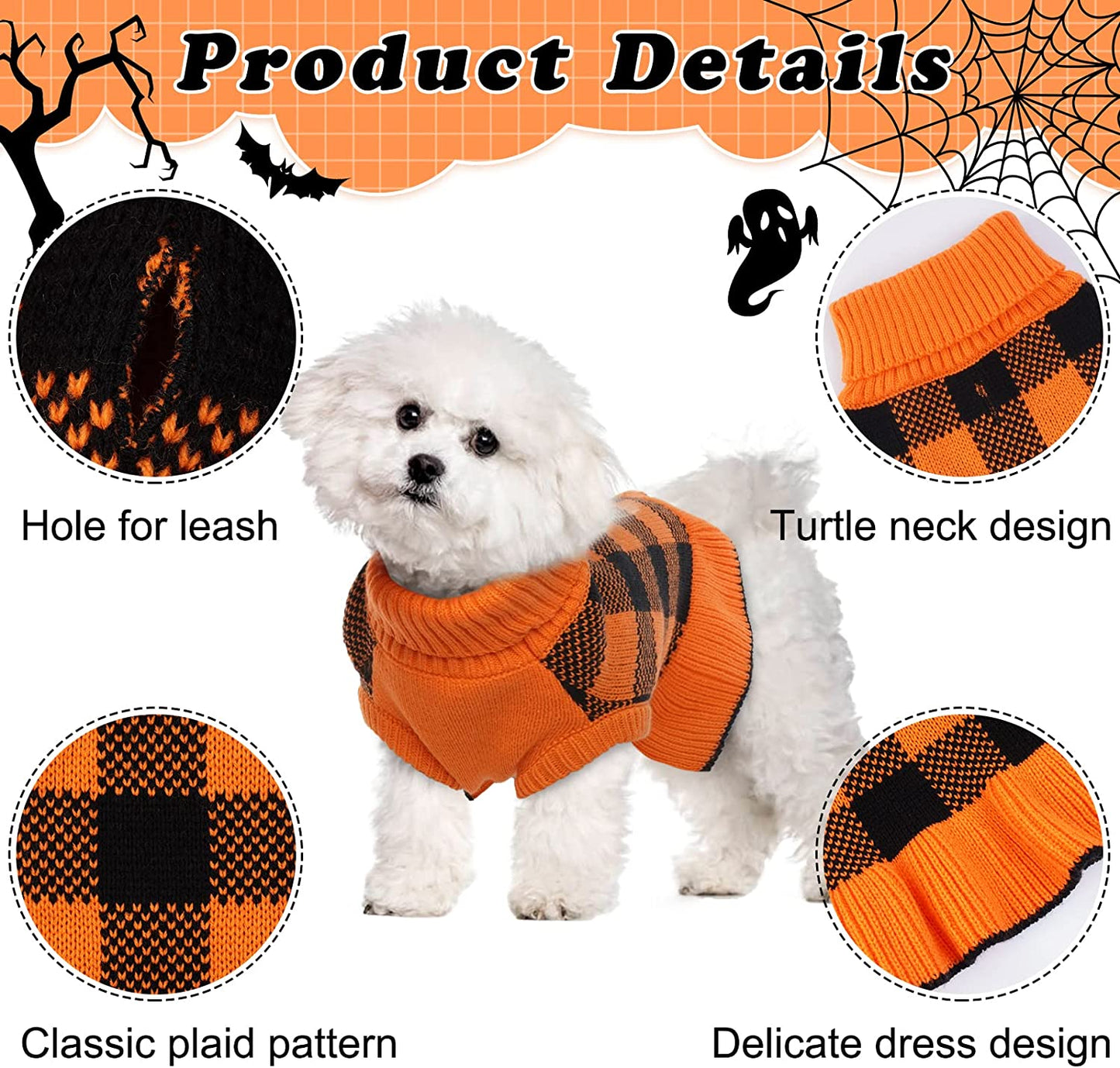 Dog Sweater Dress, Turtleneck Pullover Knitwear Warm Girl Dogs Coat for Fall Winter Cute Classic Plaid Pattern Princess Style Knit Clothes for Small Medium Female Dogs Puppy Leash Hole(Orange Blue) Animals & Pet Supplies > Pet Supplies > Dog Supplies > Dog Apparel LeLePet   