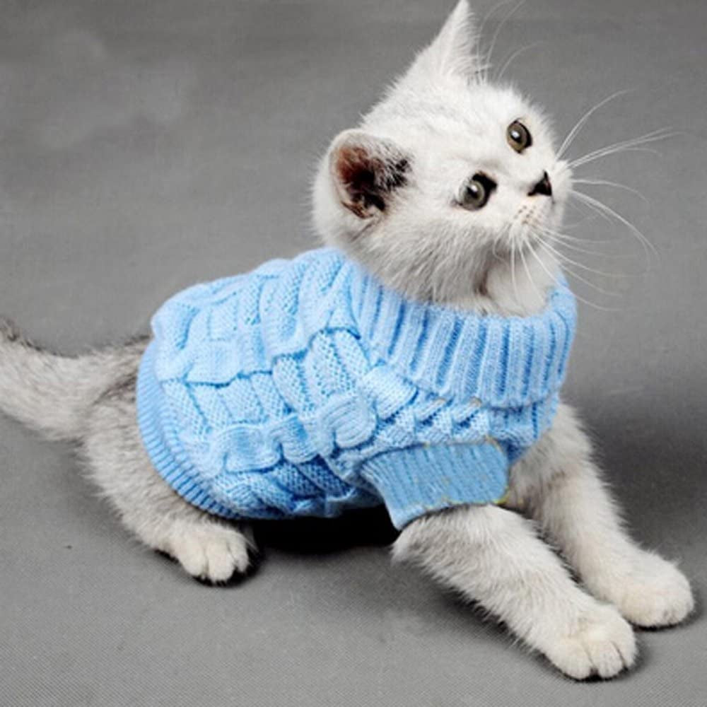 Pet Cat Sweater Kitten Clothes for Cats Small Dogs,Turtleneck Cat Clothes Pullover Soft Warm,Fit Kitty,Chihuahua,Teddy,Poodle,Pug Animals & Pet Supplies > Pet Supplies > Dog Supplies > Dog Apparel Evursua Blue XL 