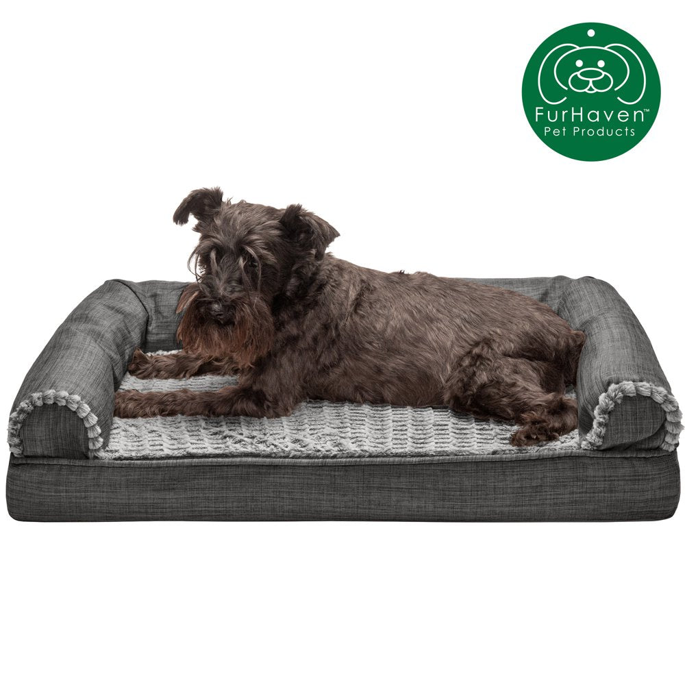 Furhaven Pet Products | Memory Foam Luxe Fur & Performance Linen Sofa-Style Couch Pet Bed for Dogs & Cats, Woodsmoke, Large Animals & Pet Supplies > Pet Supplies > Cat Supplies > Cat Beds FurHaven Pet Cooling Gel Foam M Charcoal