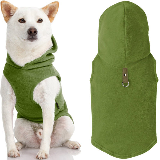 Gooby Fleece Vest Hoodie Dog Sweater - Green, X-Small - Warm Pullover Dog Hoodie with O-Ring Leash Animals & Pet Supplies > Pet Supplies > Dog Supplies > Dog Apparel Inafiction USA, Inc. dba Gooby Pet Fashion X-Small Chest (~11") Green 