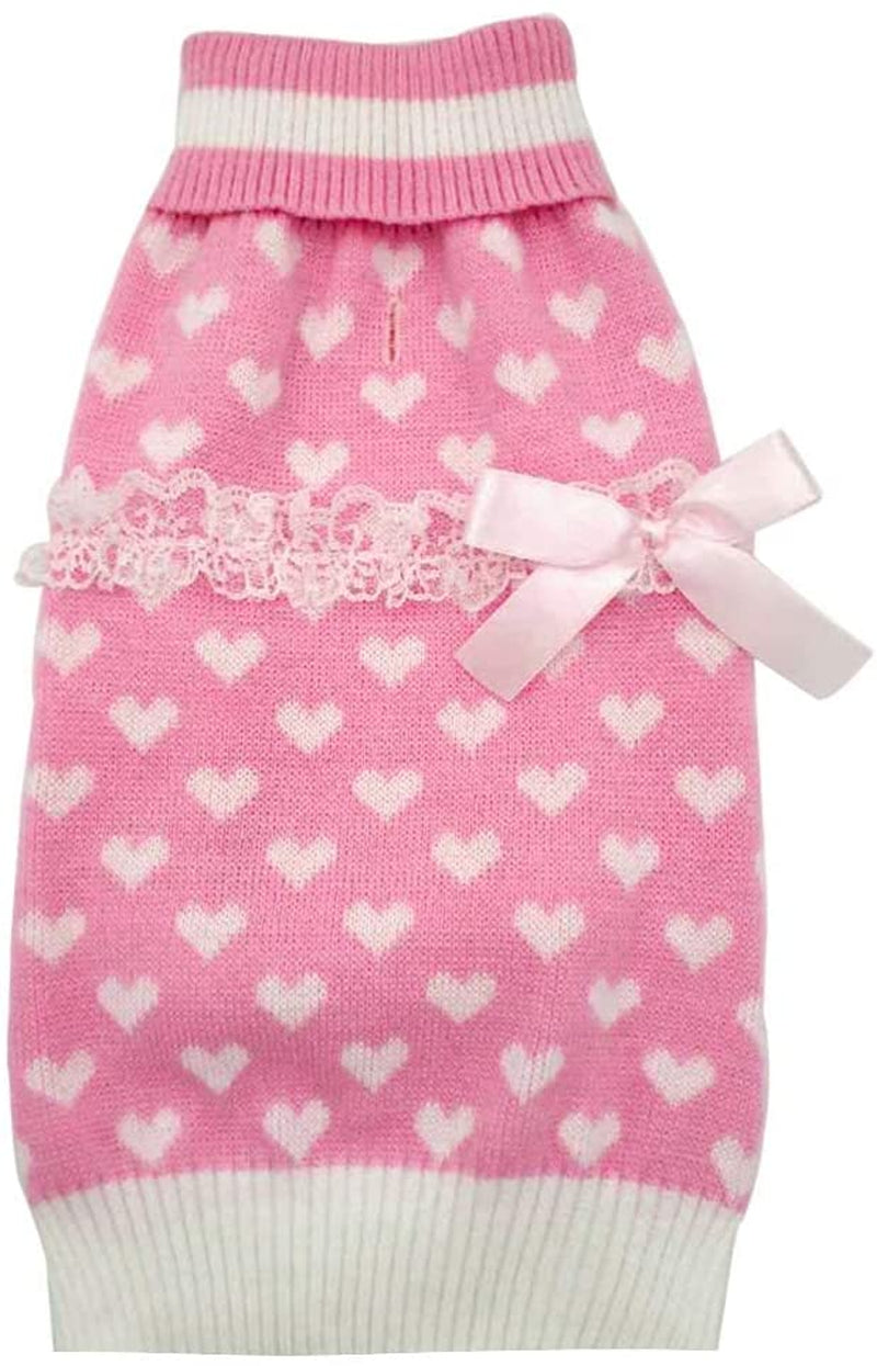 KYEESE Valentine'S Day Dog Sweaters for Small Dogs with Leash Hole Turtleneck Pink Dog Sweater with Bowtie Knit Pullover Dog Clothes Animals & Pet Supplies > Pet Supplies > Dog Supplies > Dog Apparel kyeese 1# Pink Small (4-7lbs) 