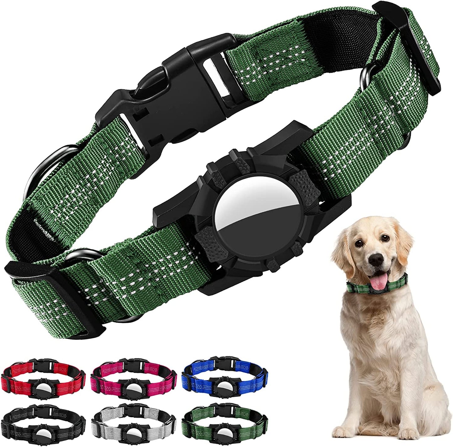 Dog Collar for Airtag, Reflective Adjustable Pet Collar for Apple Airtags, Soft Nylon Dog Collars with Air Tag Holder Case, Durable Apple Airtag Dog Collar Accessores for Puppy Dogs (XS, Black) Electronics > GPS Accessories > GPS Cases iSurecoube Army Green Medium(13.5"-16.2") 
