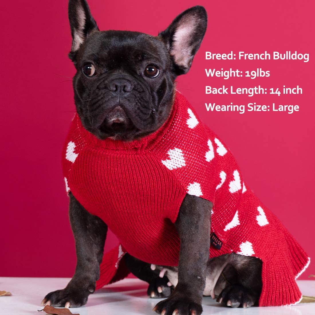 KYEESE Valentine'S Day Dog Sweater Dress with Bowtie Red Heart Small Dog Sweater with Leash Hole Turtleneck Dog Knitwear Animals & Pet Supplies > Pet Supplies > Dog Supplies > Dog Apparel kyeese   