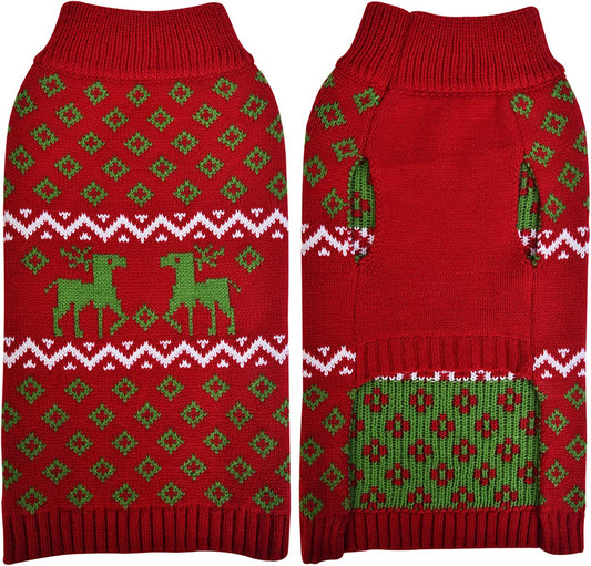 Luzpet New Year Christmas Dog Sweater with Cute Funny Reindeer Kintwear Chilly Ugly Thick Xmas Dog Sweater Matching Dog Costume Pullover for Extra Large Dogs (XXL, Red) Animals & Pet Supplies > Pet Supplies > Dog Supplies > Dog Apparel LuzPet Red XX-Large 