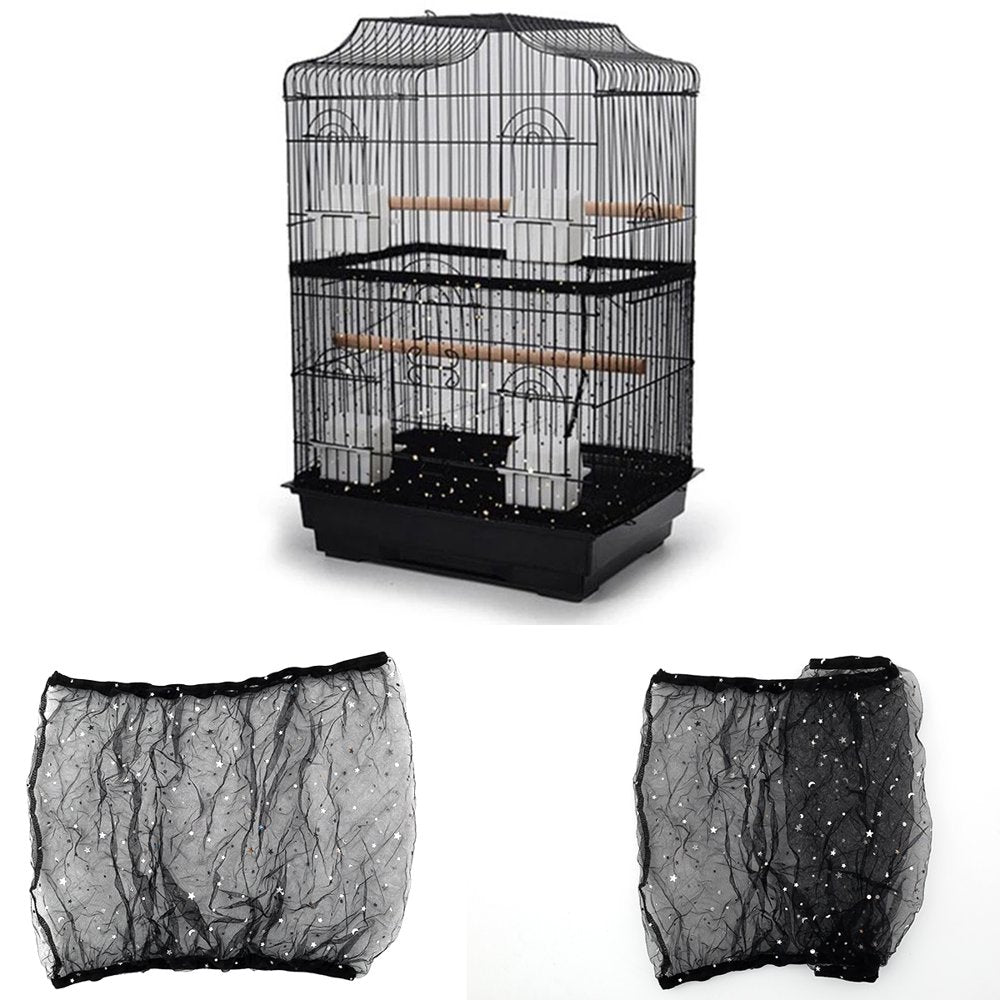 Toorise Birdcage Cover Adjustable Bird Cage Seed Catcher Nylon Parrot Cage Skirt Washable and Reusable Mesh Pet Bird Cage Skirt Guard Cage Accessories for Square round Cage Animals & Pet Supplies > Pet Supplies > Bird Supplies > Bird Cage Accessories Toorise star moon Black 