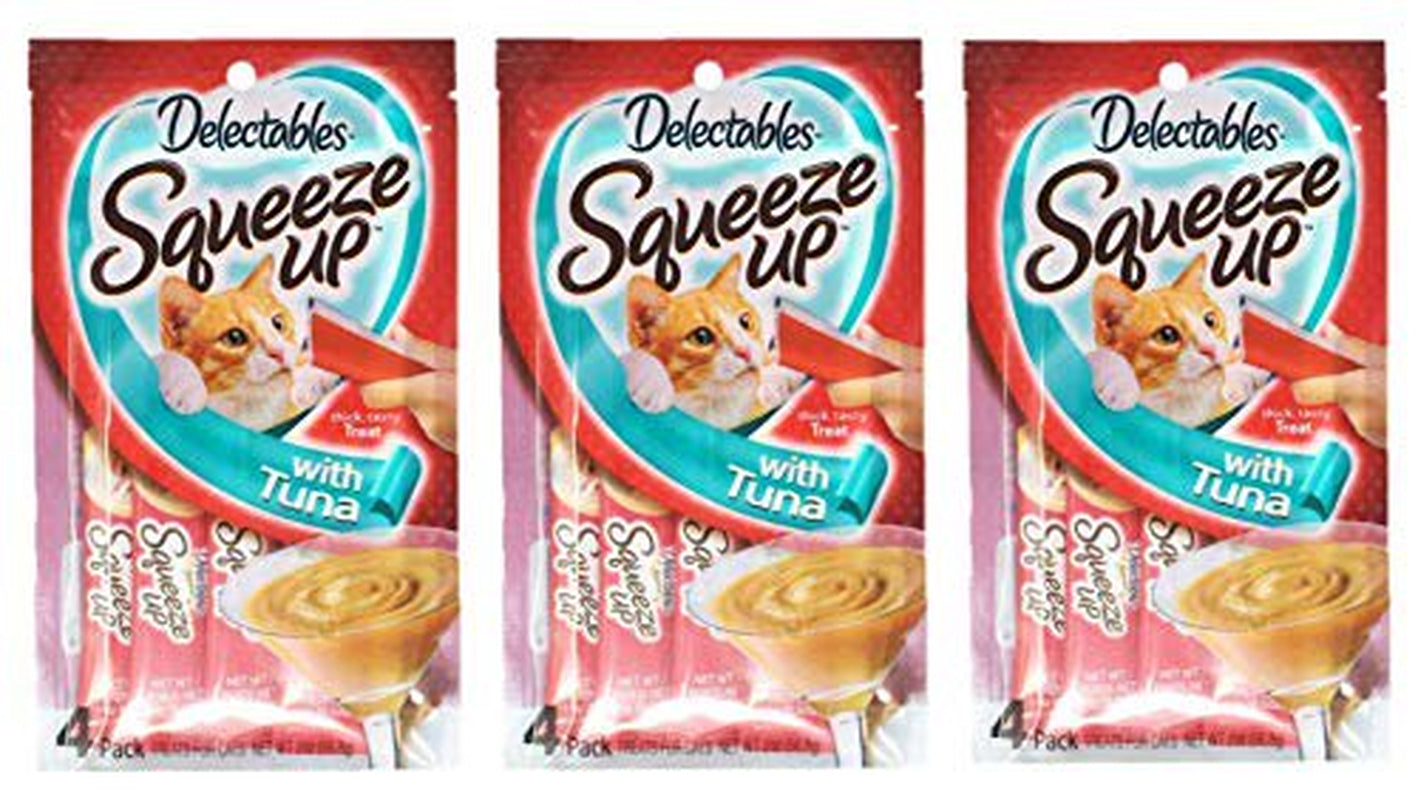 Delectables Squeeze up Hartz Cat Treats Bundle of 3 Flavor Pouches, 2.0 Oz Each (Tuna)