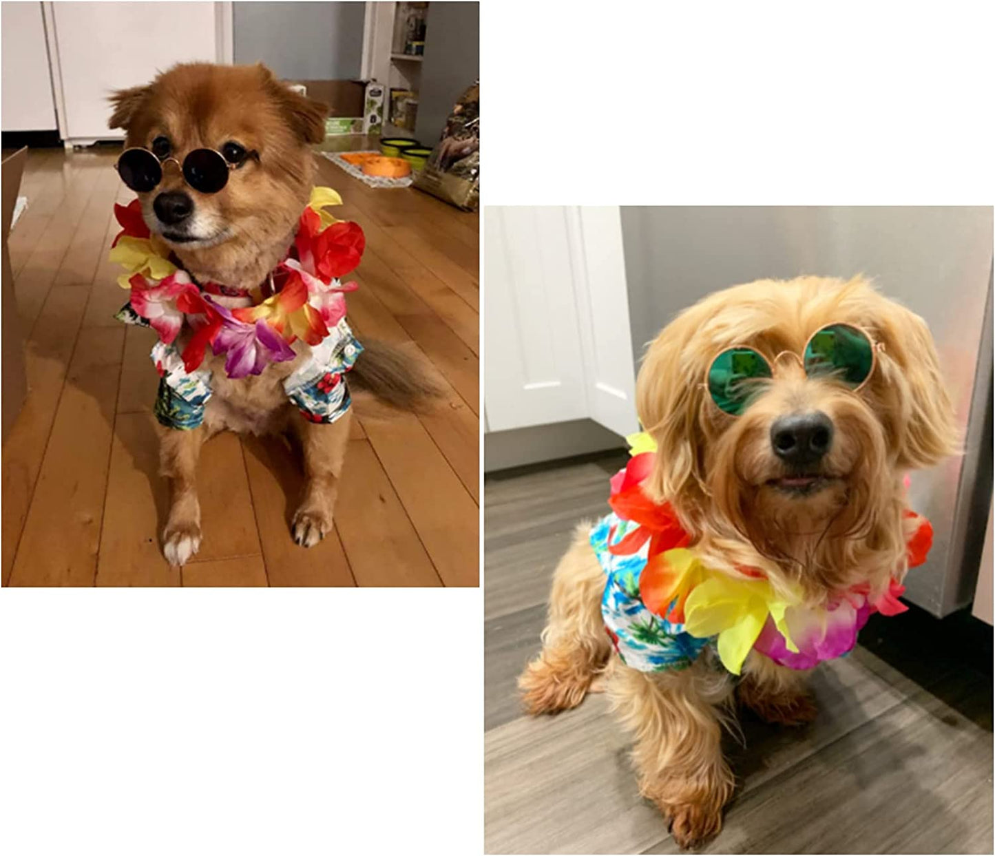 3 Pieces Pet Dog Hawaiian Costume, Includes Puppy Dog'S Cool T-Shirts Summer Clothes, Funny Cute Dog Retro Fashion Sunglasses and a Colorful Wreath for Small to Medium Dog (Green Series) Animals & Pet Supplies > Pet Supplies > Dog Supplies > Dog Apparel Geyoga   