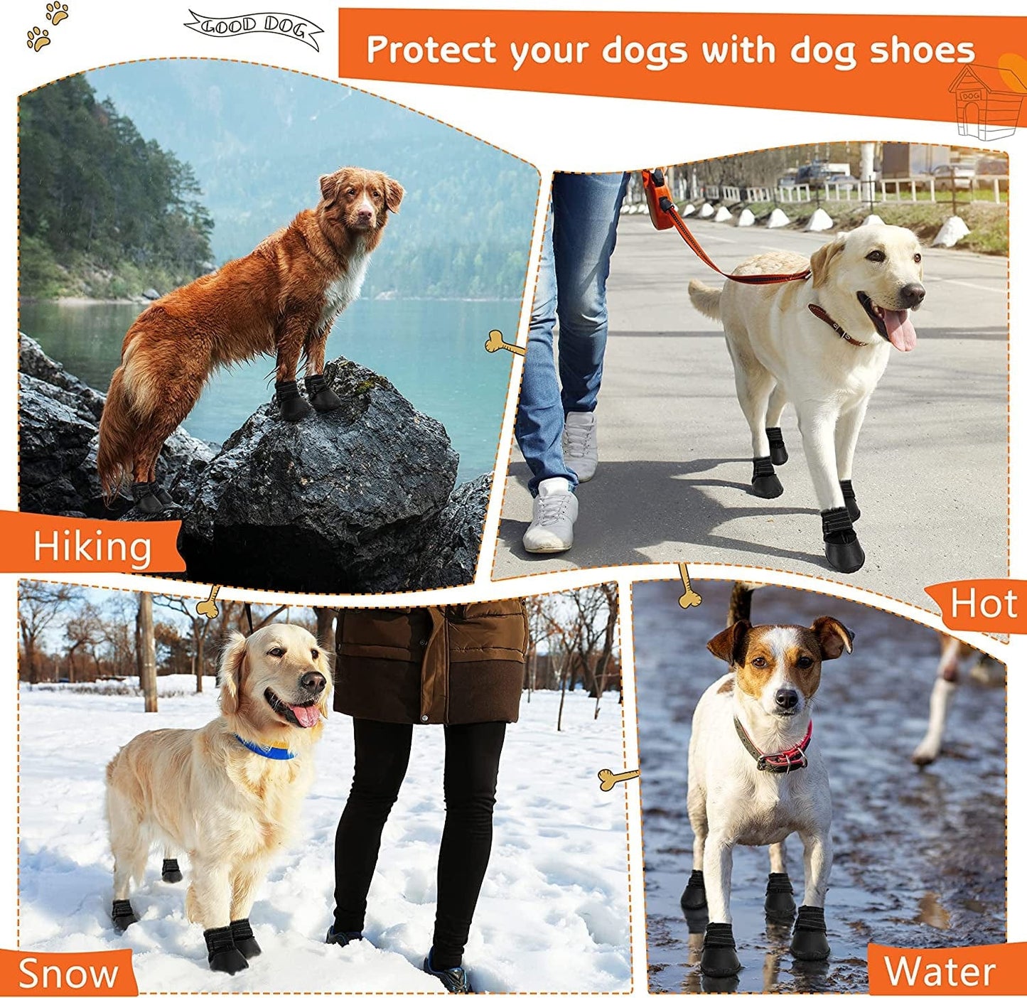 Dcoagt Dog Boots,Waterproof Dog Shoes for Large Dogs with Reflective Straps Anti-Slip Sole,Paw Protector Booties for Winter Snow Rain Hiking,Black 4Pcs(Size 6:Width 2.37-2.67 Inches) Animals & Pet Supplies > Pet Supplies > Dog Supplies > Dog Apparel DcOaGt   