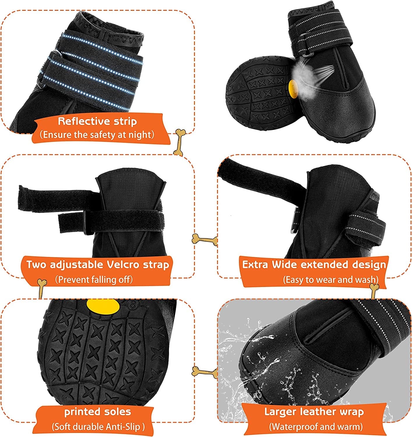 Dcoagt Dog Boots,Waterproof Dog Shoes for Large Dogs with Reflective Straps Anti-Slip Sole,Paw Protector Booties for Winter Snow Rain Hiking,Black 4Pcs(Size 6:Width 2.37-2.67 Inches) Animals & Pet Supplies > Pet Supplies > Dog Supplies > Dog Apparel DcOaGt   