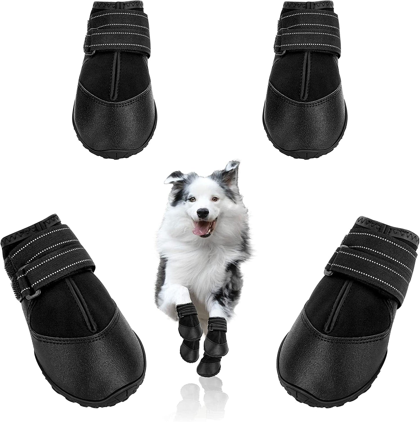 Dcoagt Dog Boots,Waterproof Dog Shoes for Large Dogs with Reflective Straps Anti-Slip Sole,Paw Protector Booties for Winter Snow Rain Hiking,Black 4Pcs(Size 6:Width 2.37-2.67 Inches) Animals & Pet Supplies > Pet Supplies > Dog Supplies > Dog Apparel DcOaGt Size 7: Width 2.68-2.87 inches  