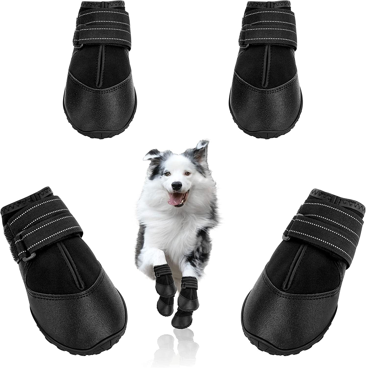 Dcoagt Dog Boots,Waterproof Dog Shoes for Large Dogs with Reflective Straps Anti-Slip Sole,Paw Protector Booties for Winter Snow Rain Hiking,Black 4Pcs(Size 6:Width 2.37-2.67 Inches) Animals & Pet Supplies > Pet Supplies > Dog Supplies > Dog Apparel DcOaGt Size 7: Width 2.68-2.87 inches  
