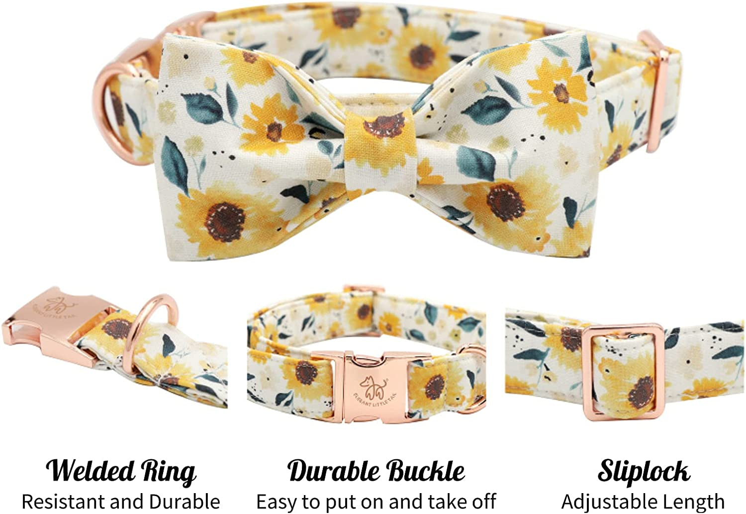 Elegant Little Tail Sunflower Print Dog Collar, Girl Dog Collar with Bow Adjustable Soft Bow Tie Dog Collars for Medium Dogs Animals & Pet Supplies > Pet Supplies > Dog Supplies > Dog Apparel Elegant little tail   