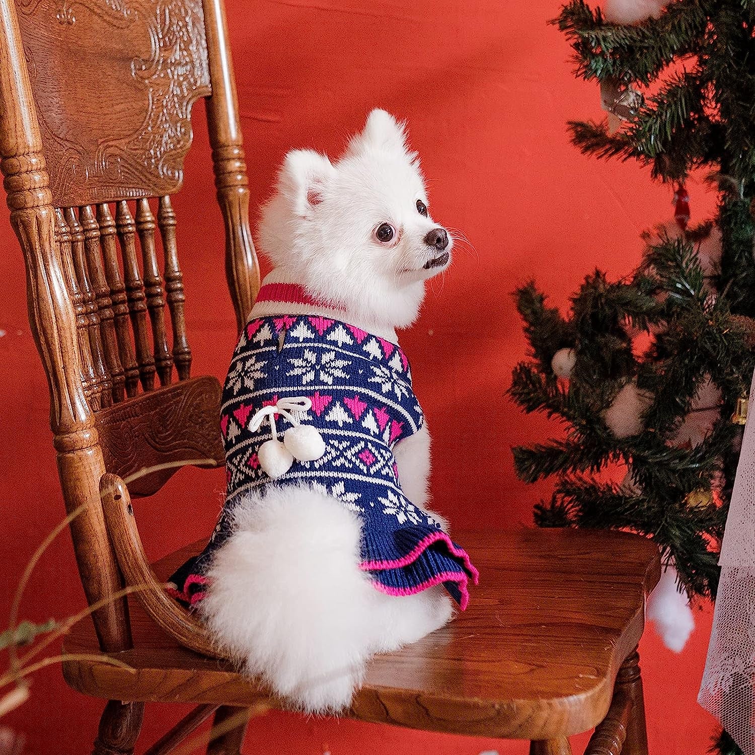 EXPAWLORER Dog Sweater for Small Dogs - Turtleneck Knitwear Dog Cold Weather Clothes with Leash Hole, Christmas Dog Sweater Dress, Warm Winter Coat Pullover for Puppy, Ideal Gift Animals & Pet Supplies > Pet Supplies > Dog Supplies > Dog Apparel EXPAWLORER   