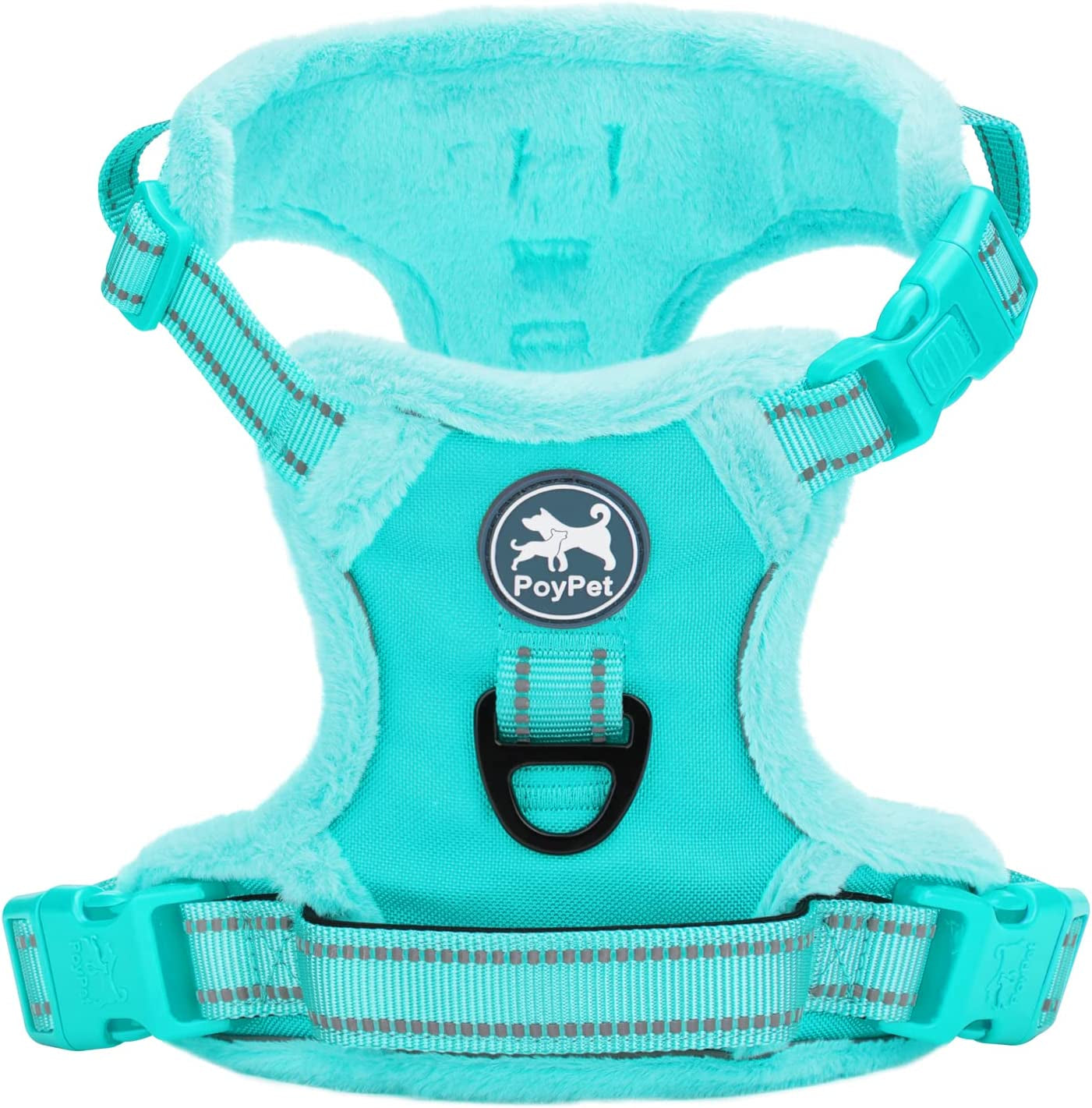 Poypet Plush Dog Harness, Soft Padded No Pull Vest Harness, Reflective Adjustable Escape Proof with Easy Control Handle for Small Medium Large Dogs(Checkered Red,L) Animals & Pet Supplies > Pet Supplies > Dog Supplies > Dog Apparel PoyPet Mint Blue S 