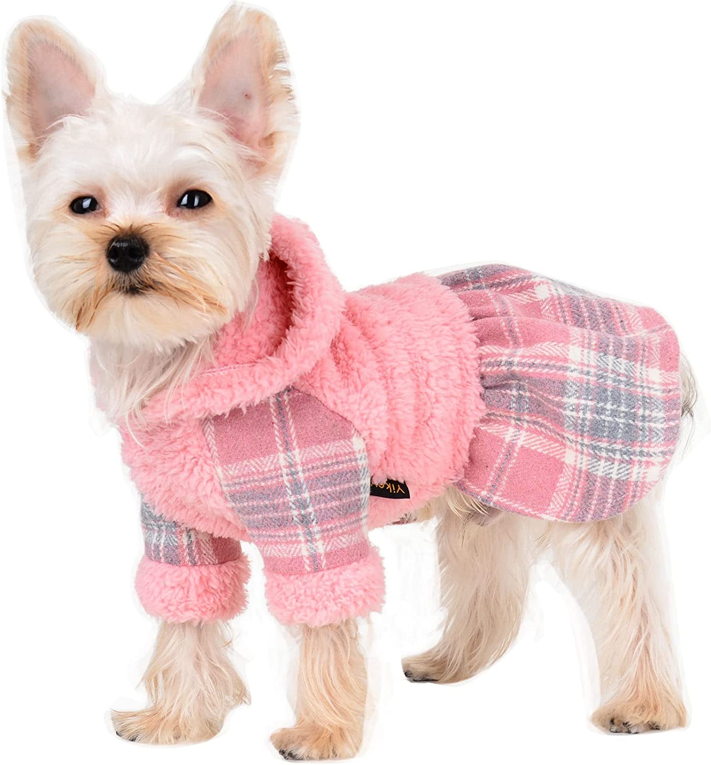 Winter Dog Dress, Fleece Dog Sweater for Small Dogs, Cute Warm Pink Plaid Puppy Dresses Clothes for Chihuahua Yorkie, Soft Pet Doggie Clothing Flanne Lining Cat Apparel (Pink, X-Small) Animals & Pet Supplies > Pet Supplies > Dog Supplies > Dog Apparel Sebaoyu Pink Medium 