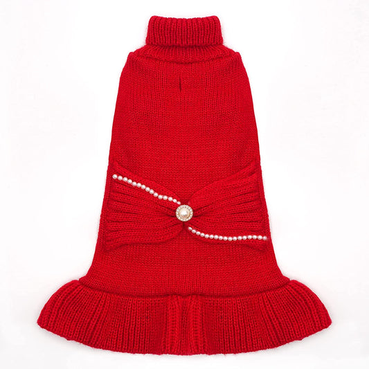 Cyeollo Valentine'S Day Dog Sweater Dress Turtleneck Doggie Sweaters Pullover Knitted with Bowtie Warm Winter Dog Clothes for Small Dogs Animals & Pet Supplies > Pet Supplies > Dog Supplies > Dog Apparel cyeollo 1# Red 2XL 