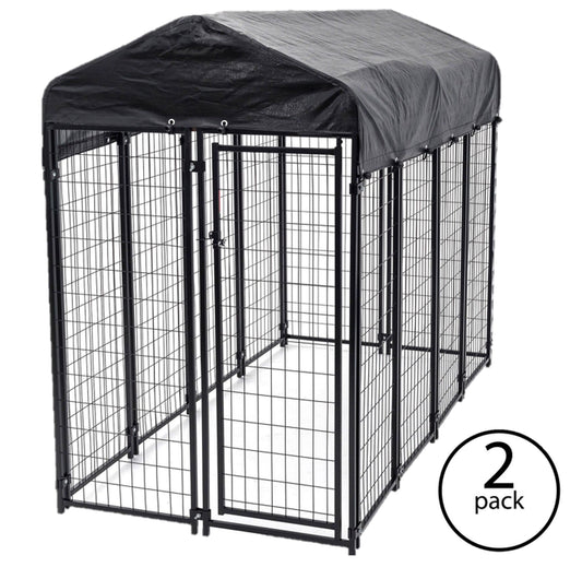 Lucky Dog Single-Door Outdoor Welded Wire Pet Kennel with Cover, Black, 8'L X 4'W X 6'H, 2 Pack Animals & Pet Supplies > Pet Supplies > Dog Supplies > Dog Kennels & Runs Lucky Dog 2  