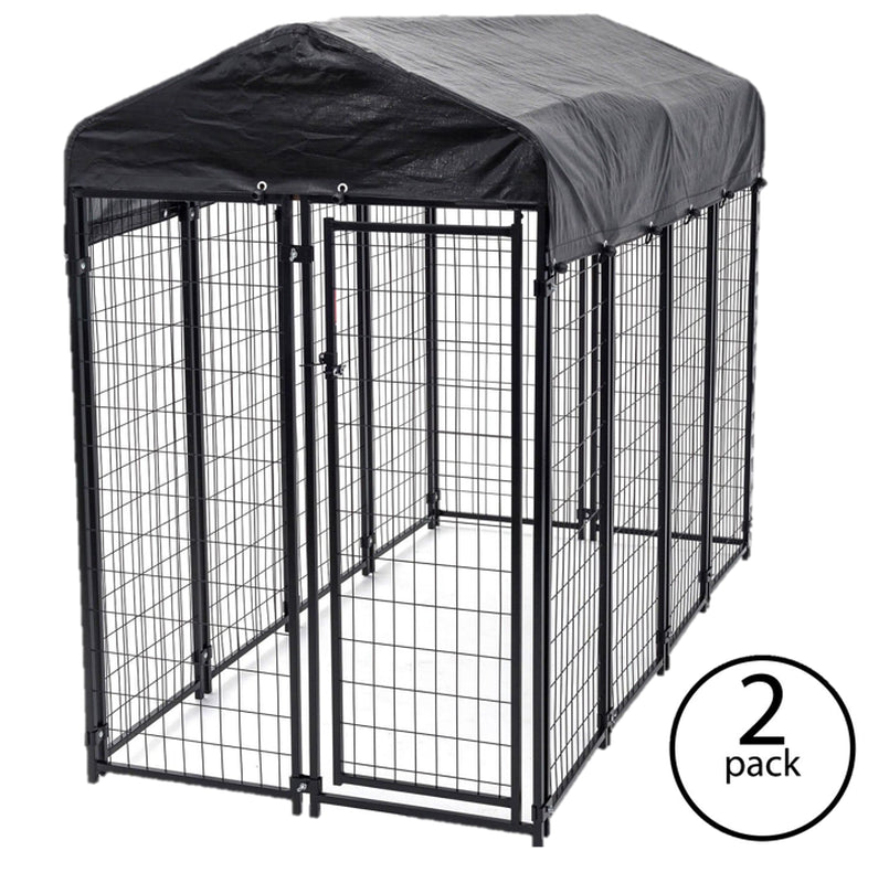 Lucky Dog Single-Door Outdoor Welded Wire Pet Kennel with Cover, Black, 8'L X 4'W X 6'H, 2 Pack
